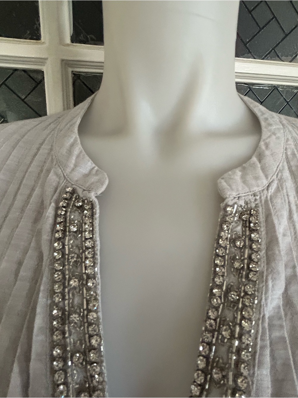Chicos Beaded Tunic Top 1 Medium Linen Cotton Embellished Boho Resortwear Beachy - Picture 7 of 12